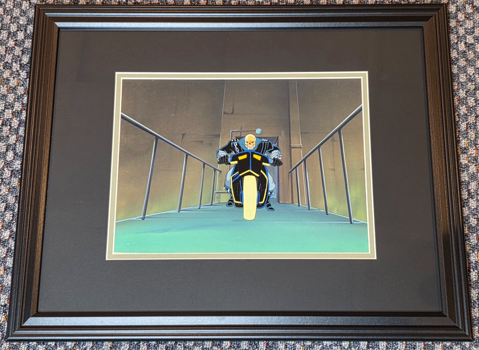 THE INCREDIBLE HULK PRODUCTION ANIMATION CEL OF GHOST RIDER ON HAND PAINTED BG