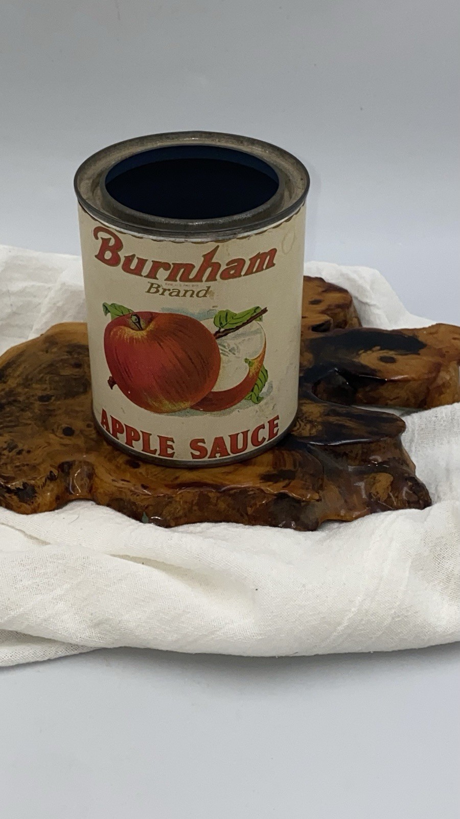 BURNAM Brand APPLE SAUCE Tin Can W/Original Paper LABEL
