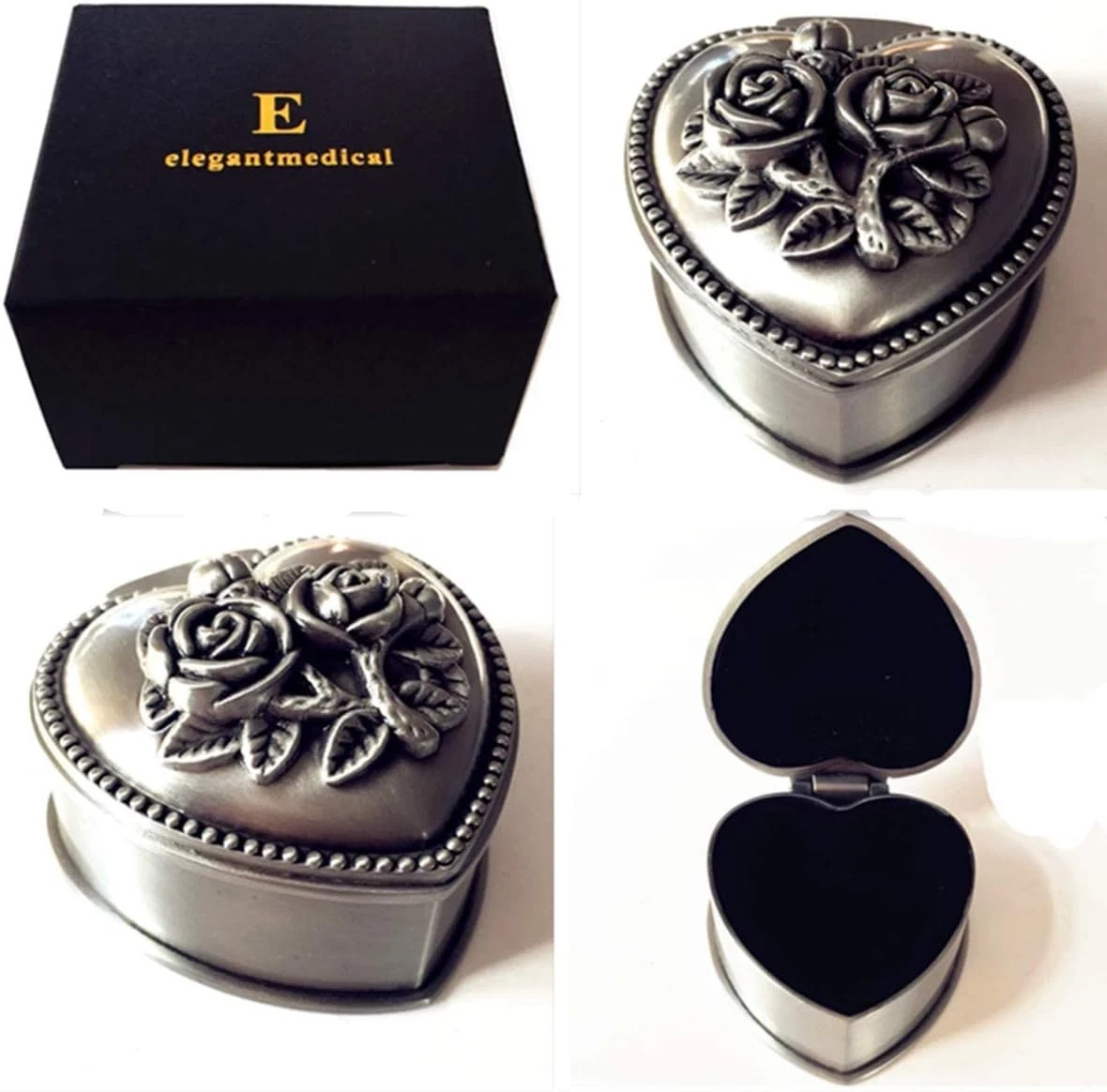HANDMADE Silver Rose Beads Catholic 5 DECADE Rosary Case Cross Gift Box Italy Cr