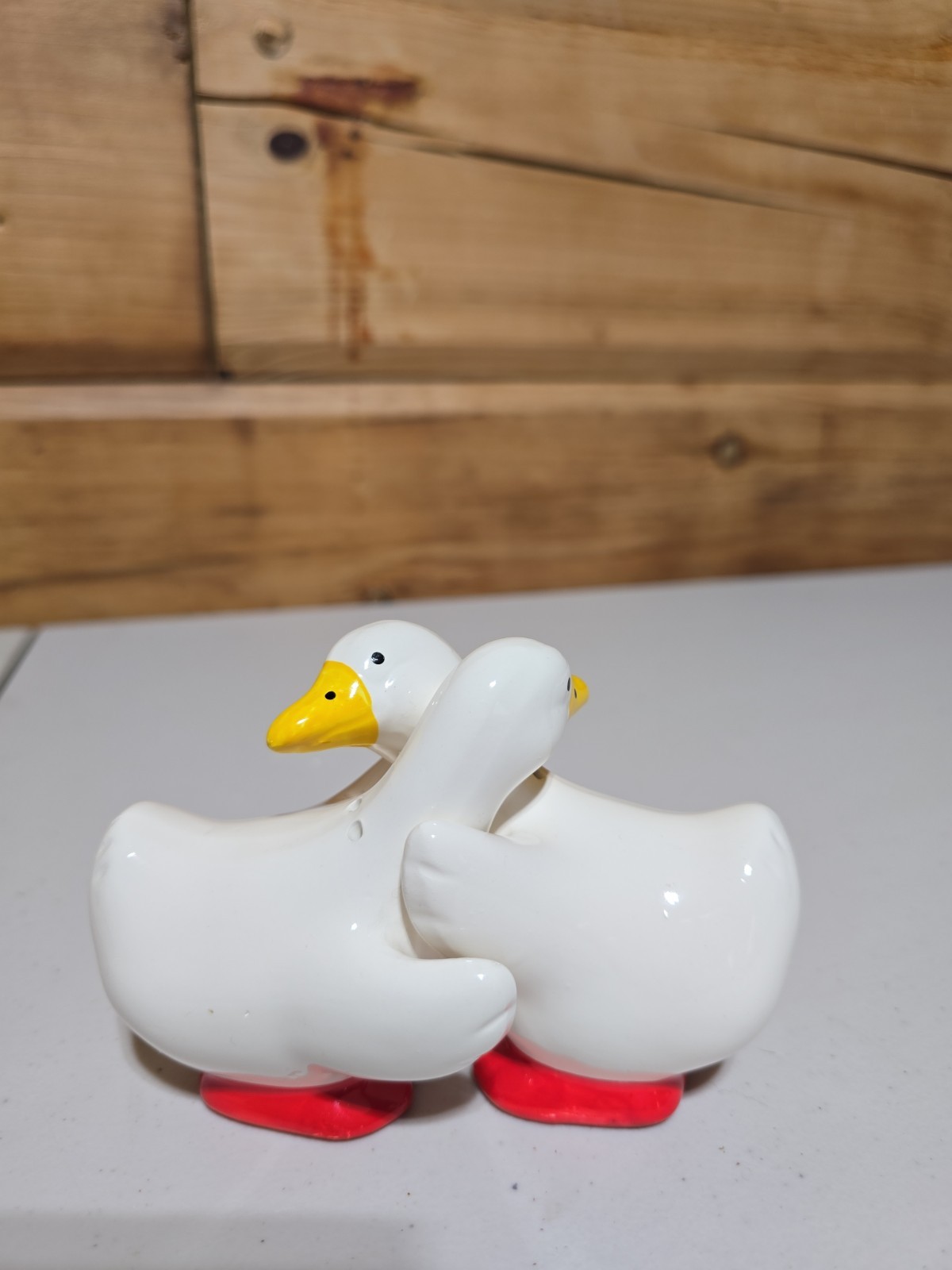 Vintage Hugging Duck or Geese White Ceramic Salt & Pepper Shakers – Used/Good