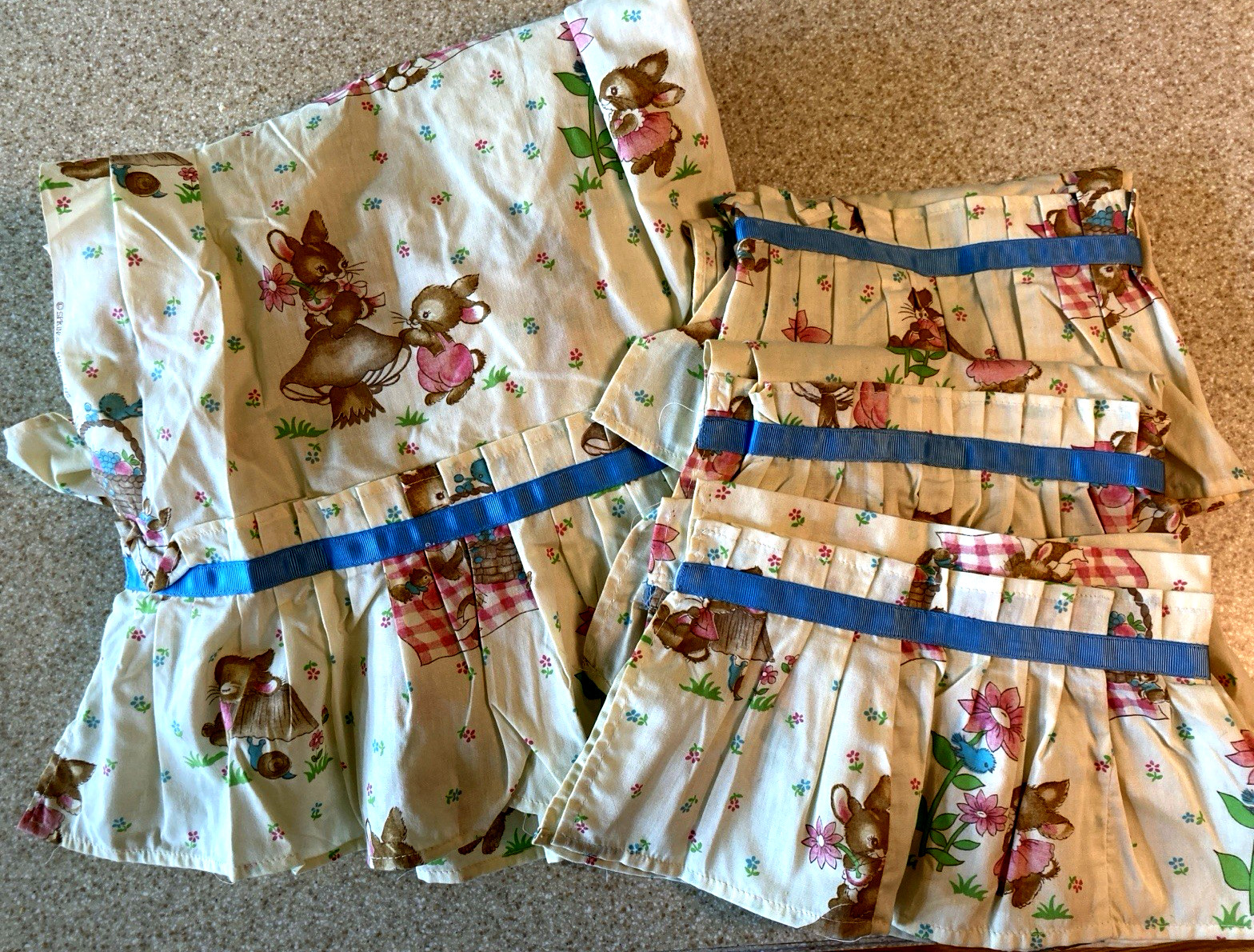 Vintage Handmade Nursery Curtains Bunnies & Flowers Baby Spring Mills Repurpose