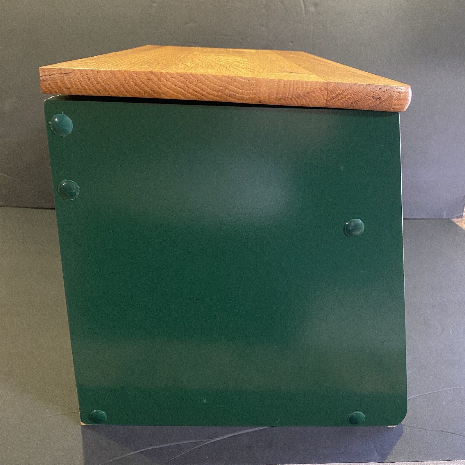 Vintage Bread Box Natural Wood Top Green Farmhouse Country Kitchen