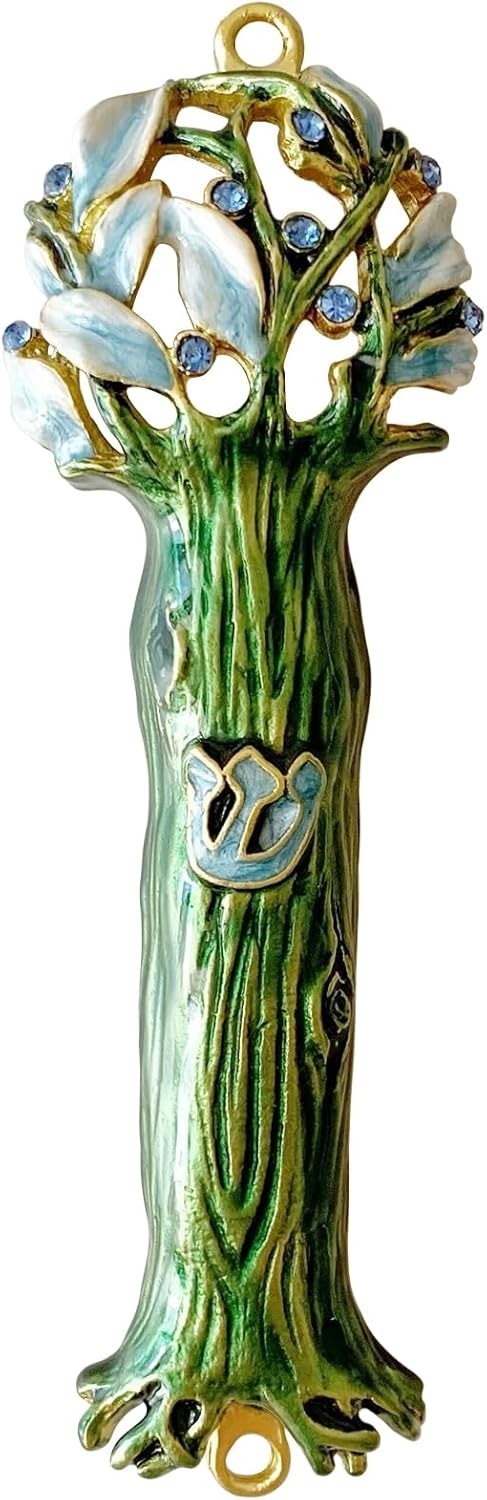 4.9 Inches Hand-Painted Mezuzah, Exquisite Enamel Design with Scroll Included fo