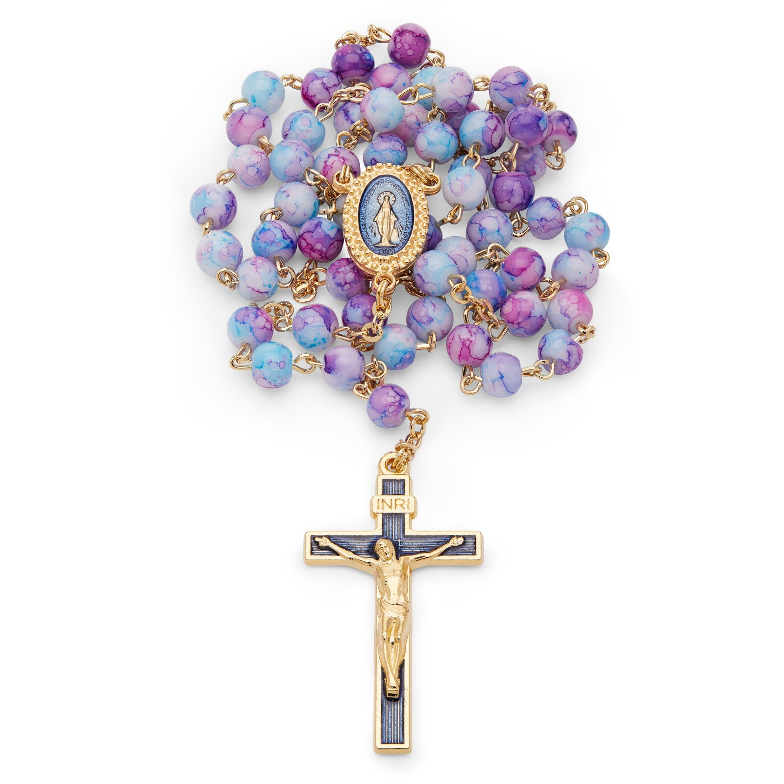Miraculous Virgin Mary Multicolor Glass Rosary Beads Catholic Blessed By Pope