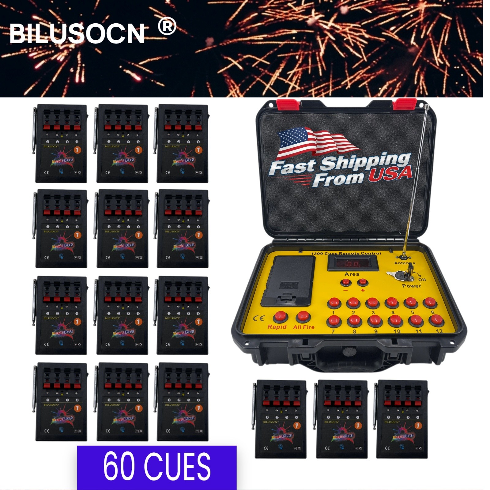 60 Cues Wireless Fireworks Firing System Remote for DJ Stage Effect Pyros Kit