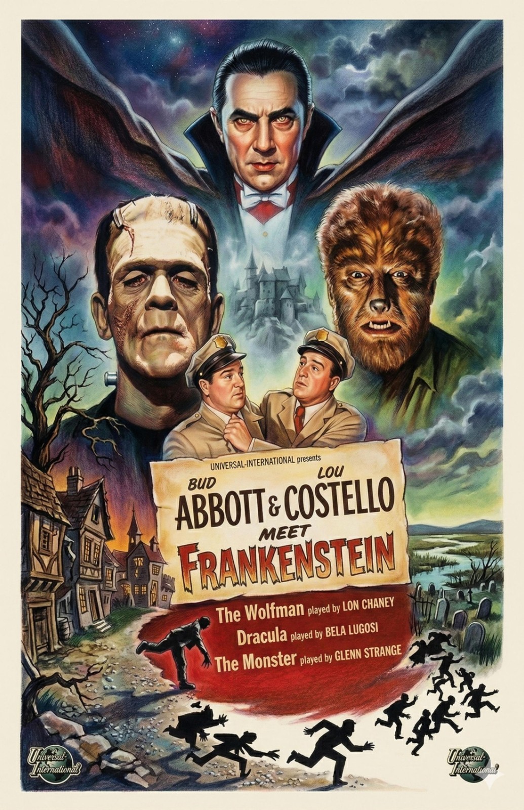 Abbott & Costello Meet Frankenstein Dracula Wolfman Poster Print Matte Glossy