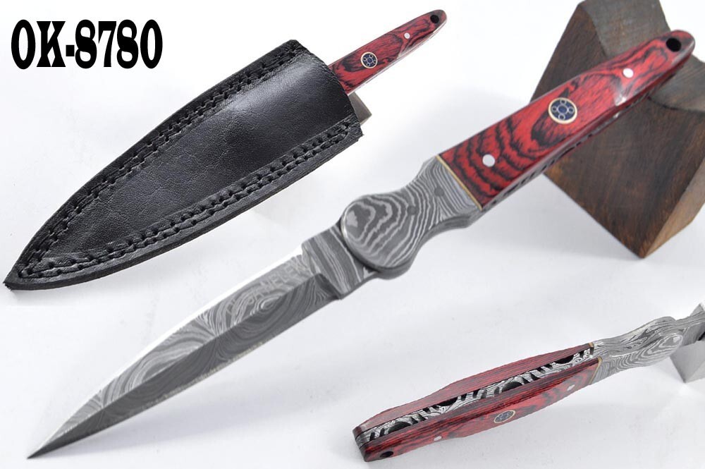 8.7″ KMA CUSTOM FORGE DAMASCUS STEEL FULL TANG SLIM DAGGER KNIFE 8780