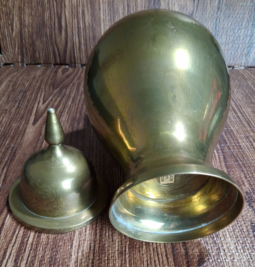 Solid Brass Ginger Jar / Vase with Lid / Urn – Mid-Century Decor 14.5″ Vintage.