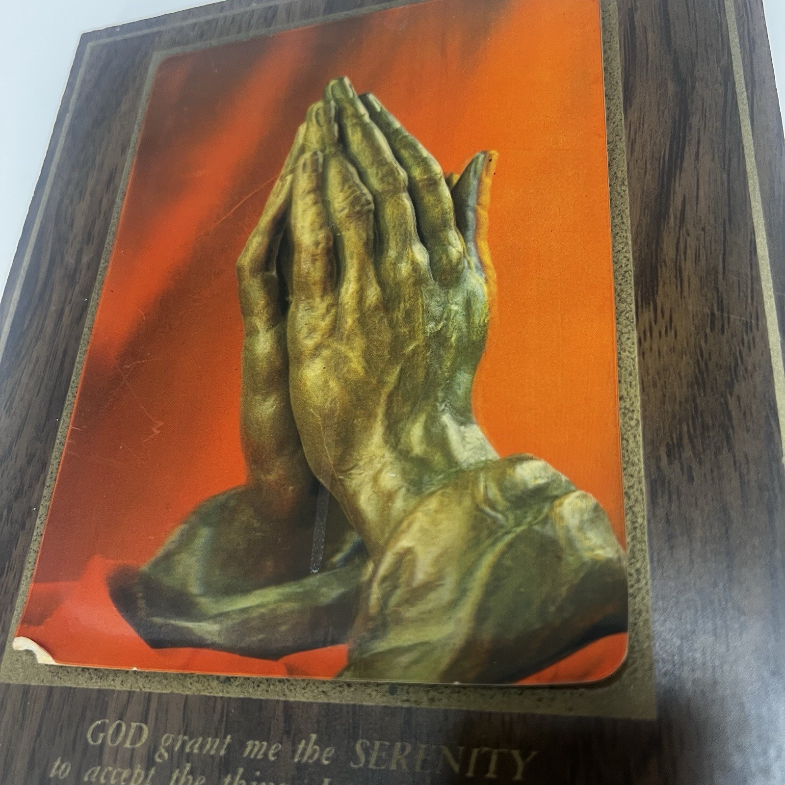 Albrecht Dürer Praying Hands 3D Serenity Prayer Wooden Plaque Religious Hologram