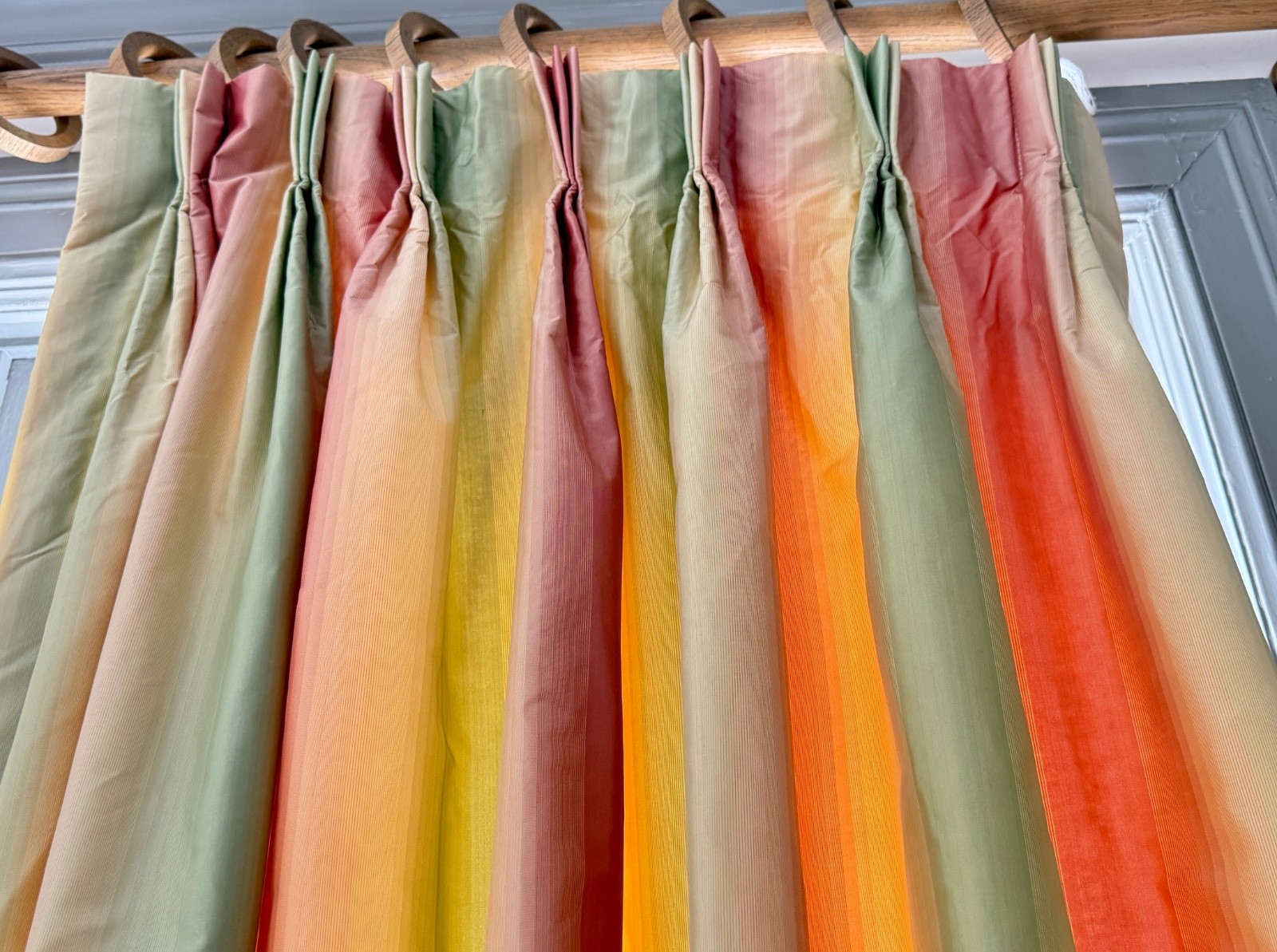 Pr. High End Designer Striped Irridescent Silk Curtains Drapes Pinch Pleats B185