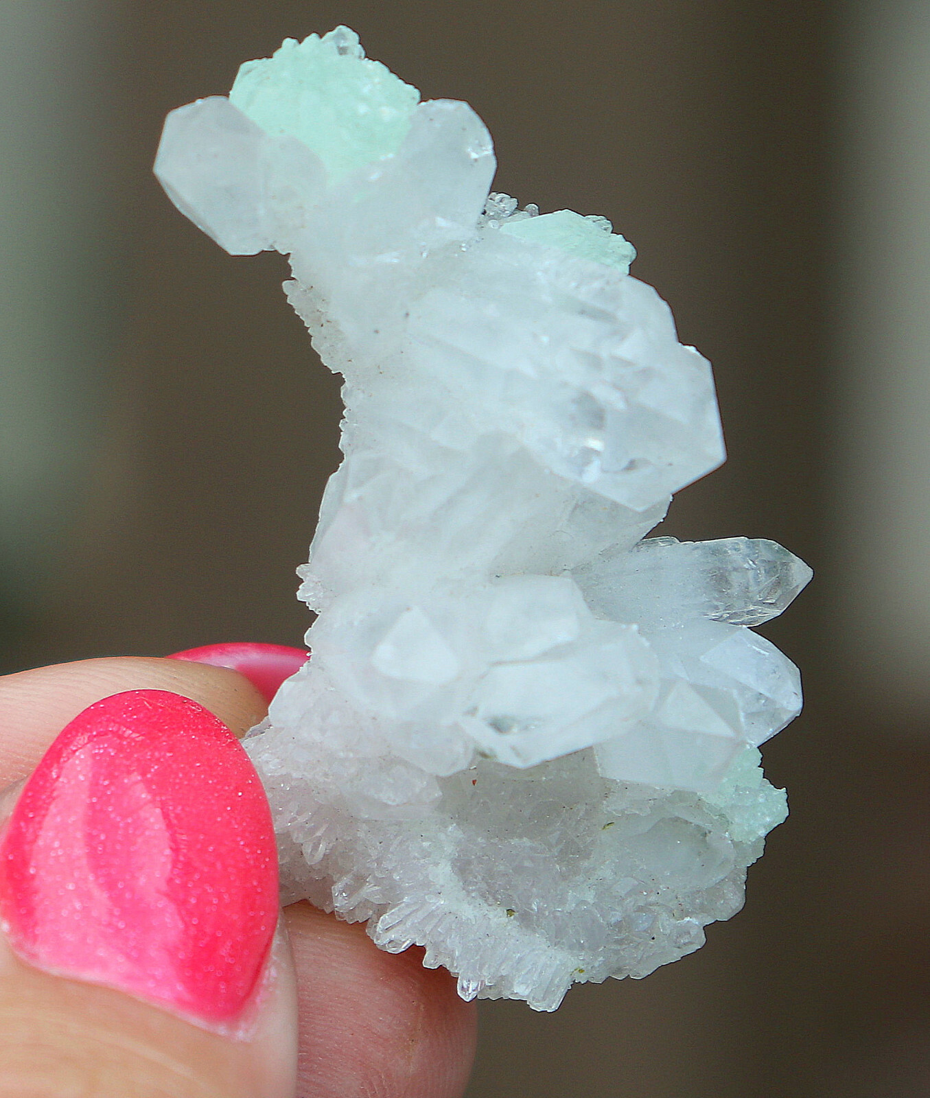 Prehnite Lite Green Balls On Transparent Quartz Crystals From China 4.6 Cm’s
