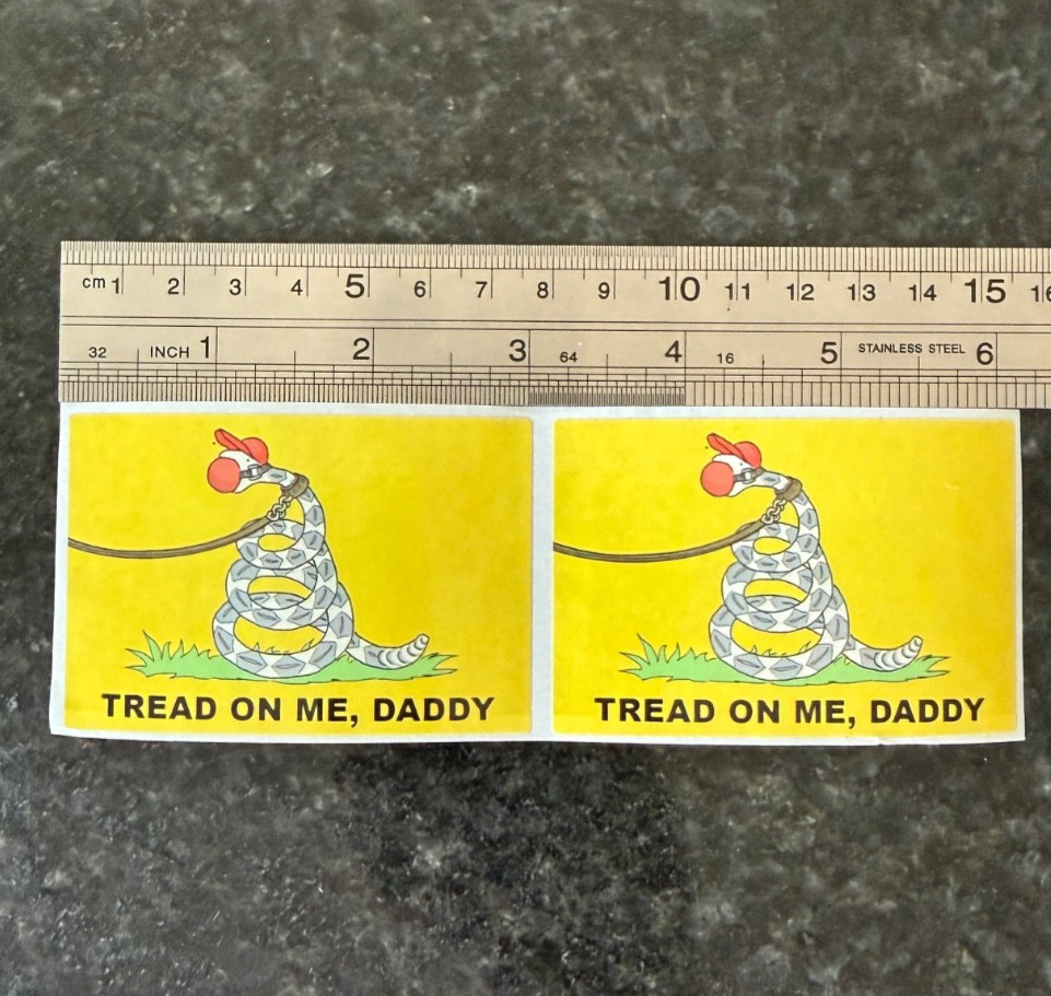 ANTI-REPUBLICAN “TREAD ON ME, DADDY” 3in STICKERS – Snake w/ Ball Gag