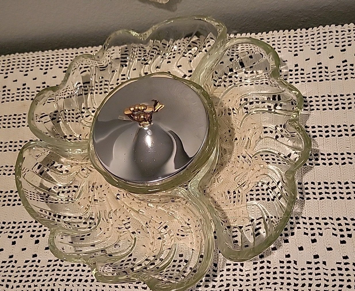 Vintage 1950s Kromax Glass Swirl 5 Piece Appetizer Serving Set Dip Bowl w 3 Tray