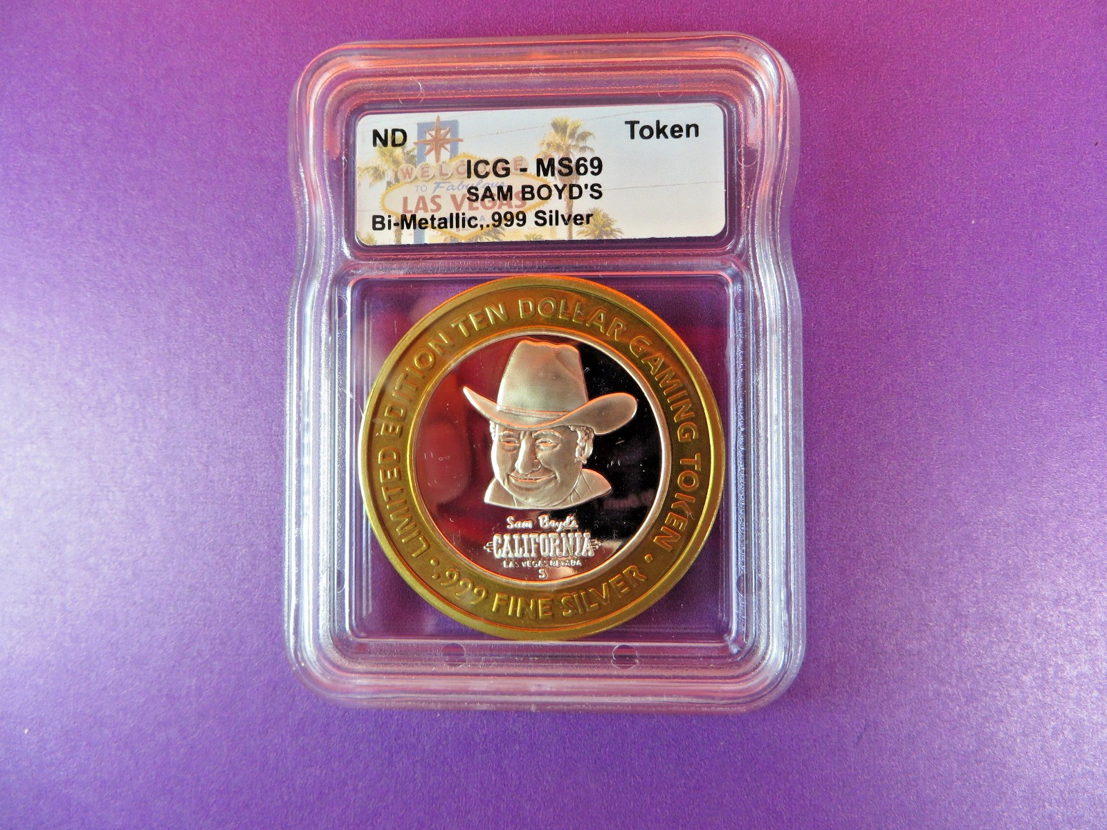 Casino Silver Token Sam Boyd’s California Year of the Rabbit Graded MS69 by ICG