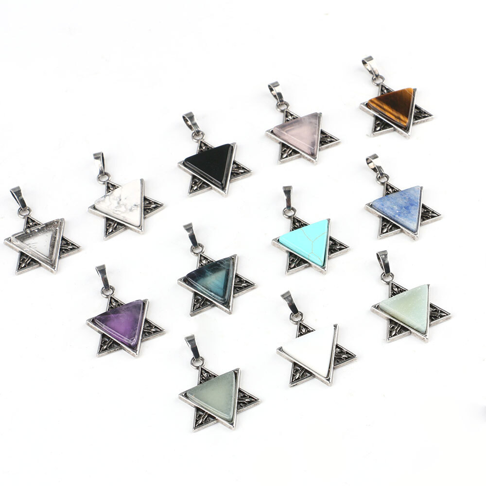 Chakra Crystal Pentagram Star Triangle Bead Pendants Magic Reiki Healing Amulet