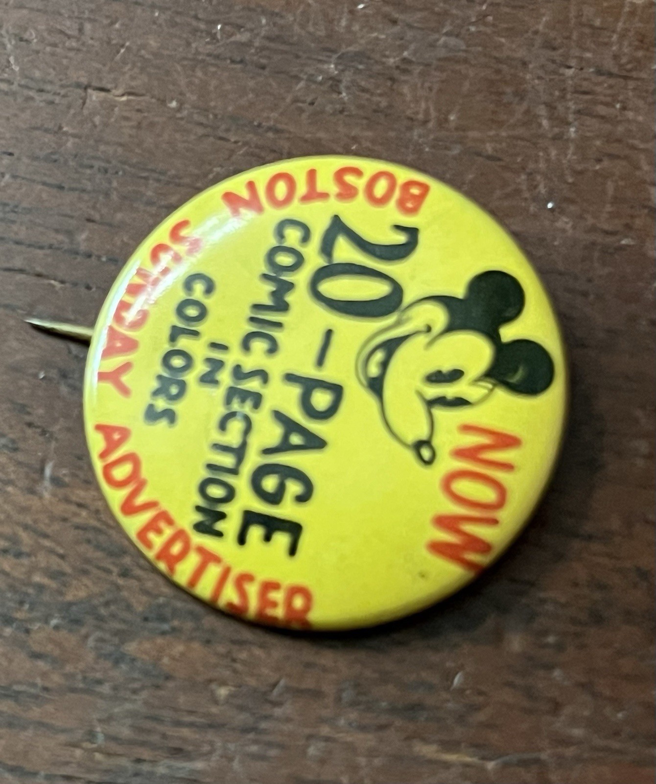 1930’s Pinback Button 1 1/8 in Dia. Boston Sunday Advertised Comic Section