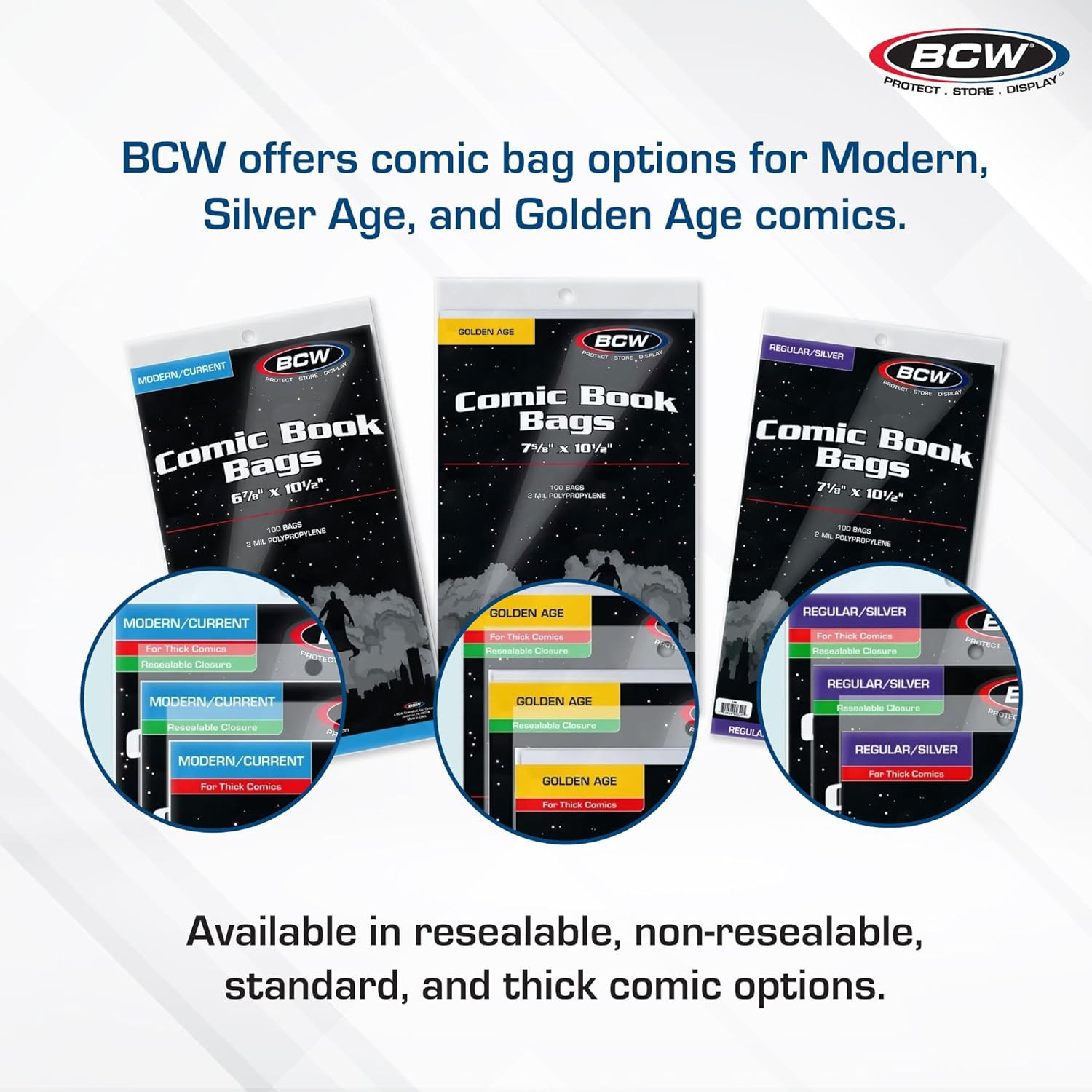 BCW Resealable Thick Silver Age Comic Bags – 200 Ct | Archival Quality, Acid-Fre