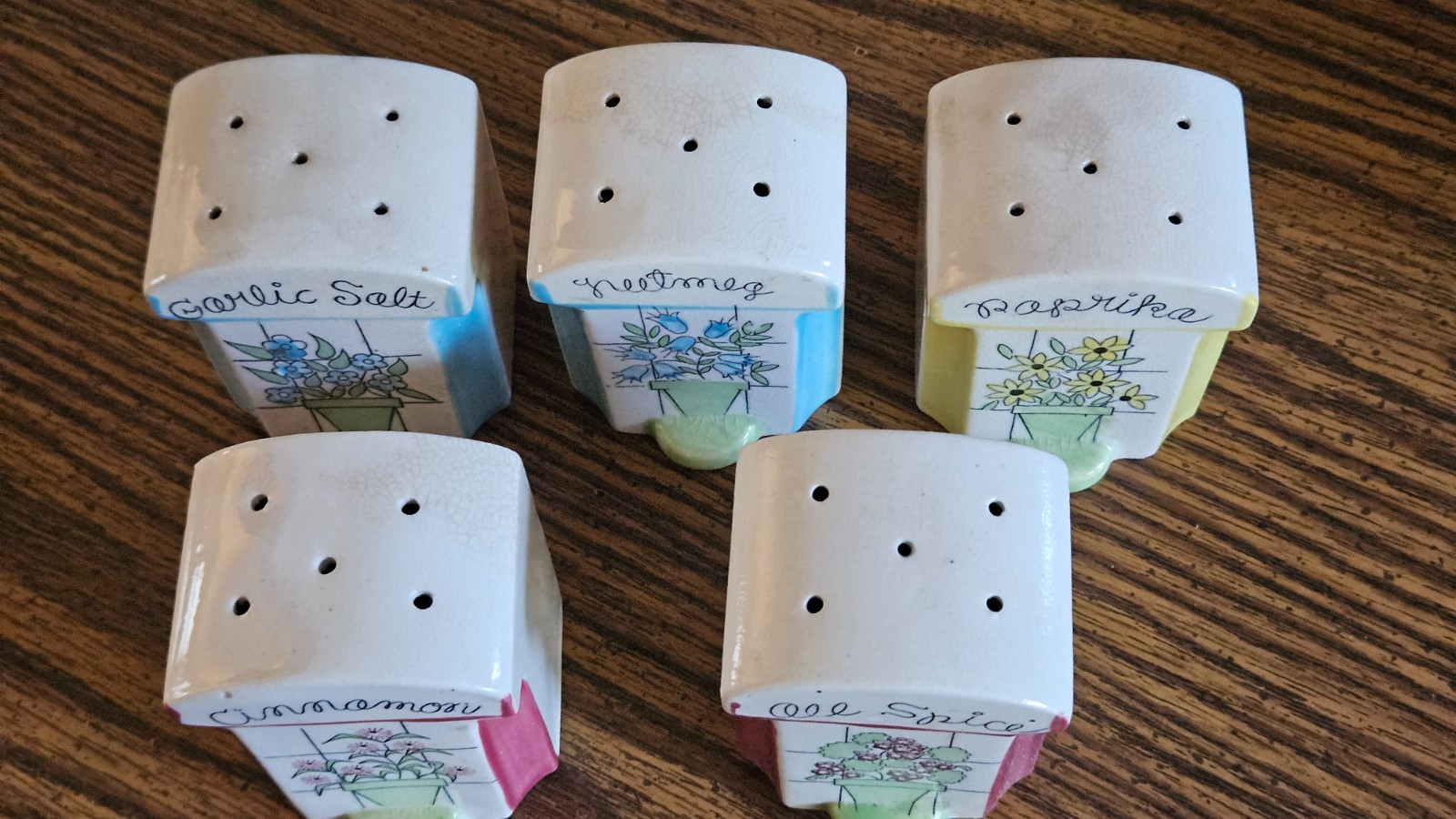 1960 Vintage Ceramic Herb Spice Rack Cottagecore Japan Set of 9
