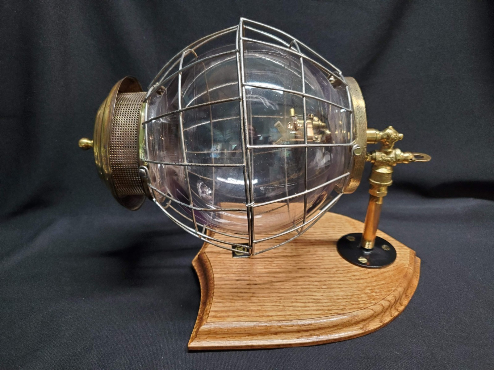 JB Colt Acetylene Gas Lamp Antique Fixture Brass Fittings Wire Cage Glass Globe