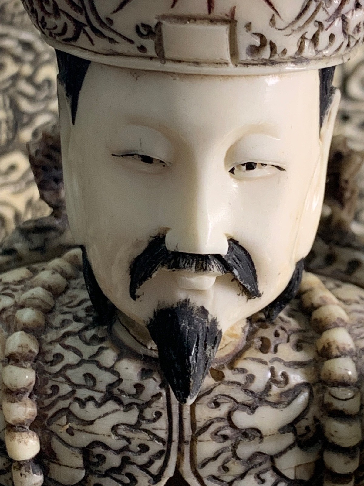 GORGEOUS BOVINE BONE TILE CHINESE EMPEROR AND EMPRESS ON INTRICATE THRONES!