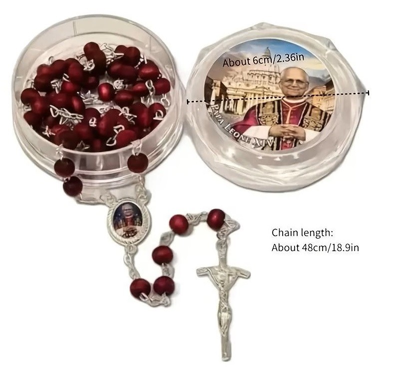 POPE LEO XIV ROSARY (PAPA LEONE XIV) HANDMADE DIVINE ROSARY WITH RED ROSE BEADS,