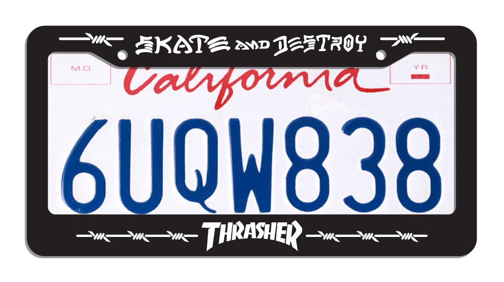Thrasher BARBED WIRE SKATE AND DESTROY License Plate Frame BLACK
