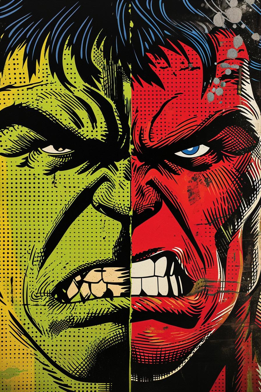 Hulk and Red Hulk Split face Sketch Original Art card w/Signature #007