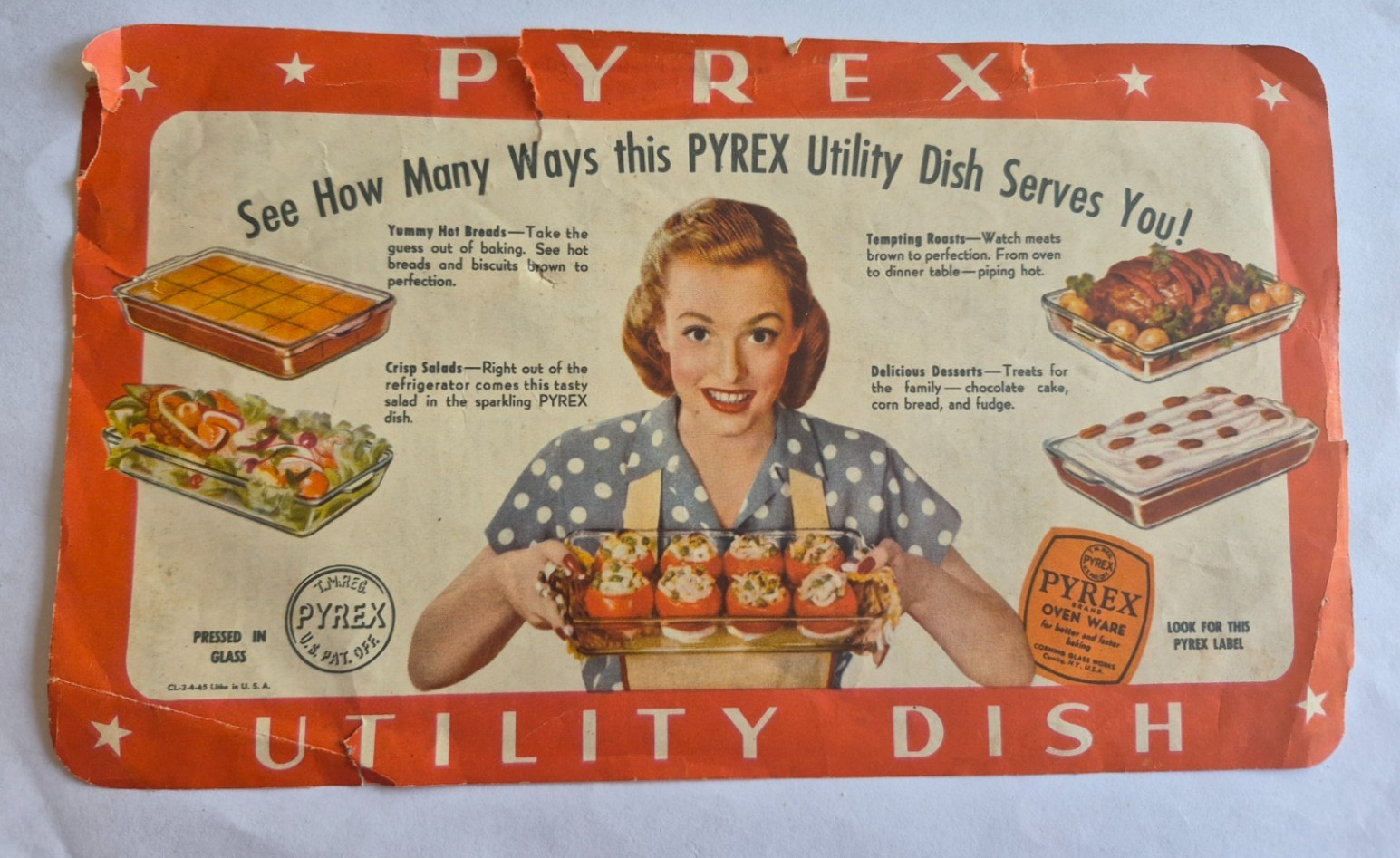 Vintage Pyrex Utility Baking Dish Advertisement & Recipes