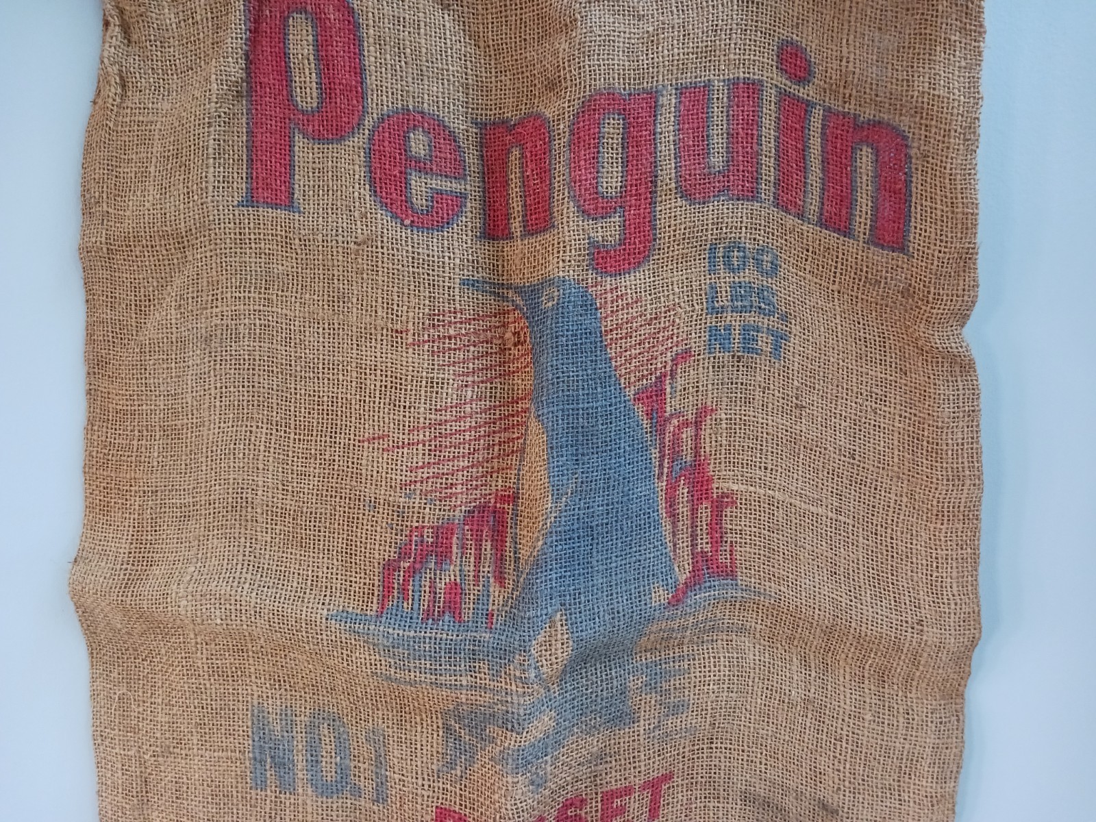 Vintage Penguin Burlap Potato Sack 100 Lb No 1 Russet Ball Club Minnesota USA