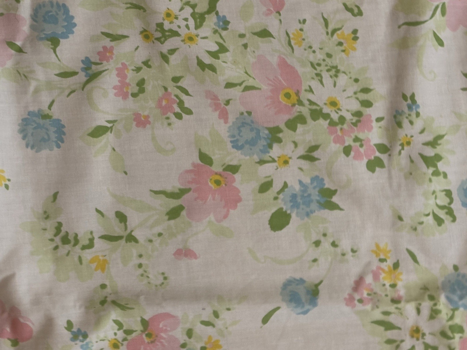 Jc Penny Full Flat Sheet PINK BLUE Floral Cottage Core Vtg