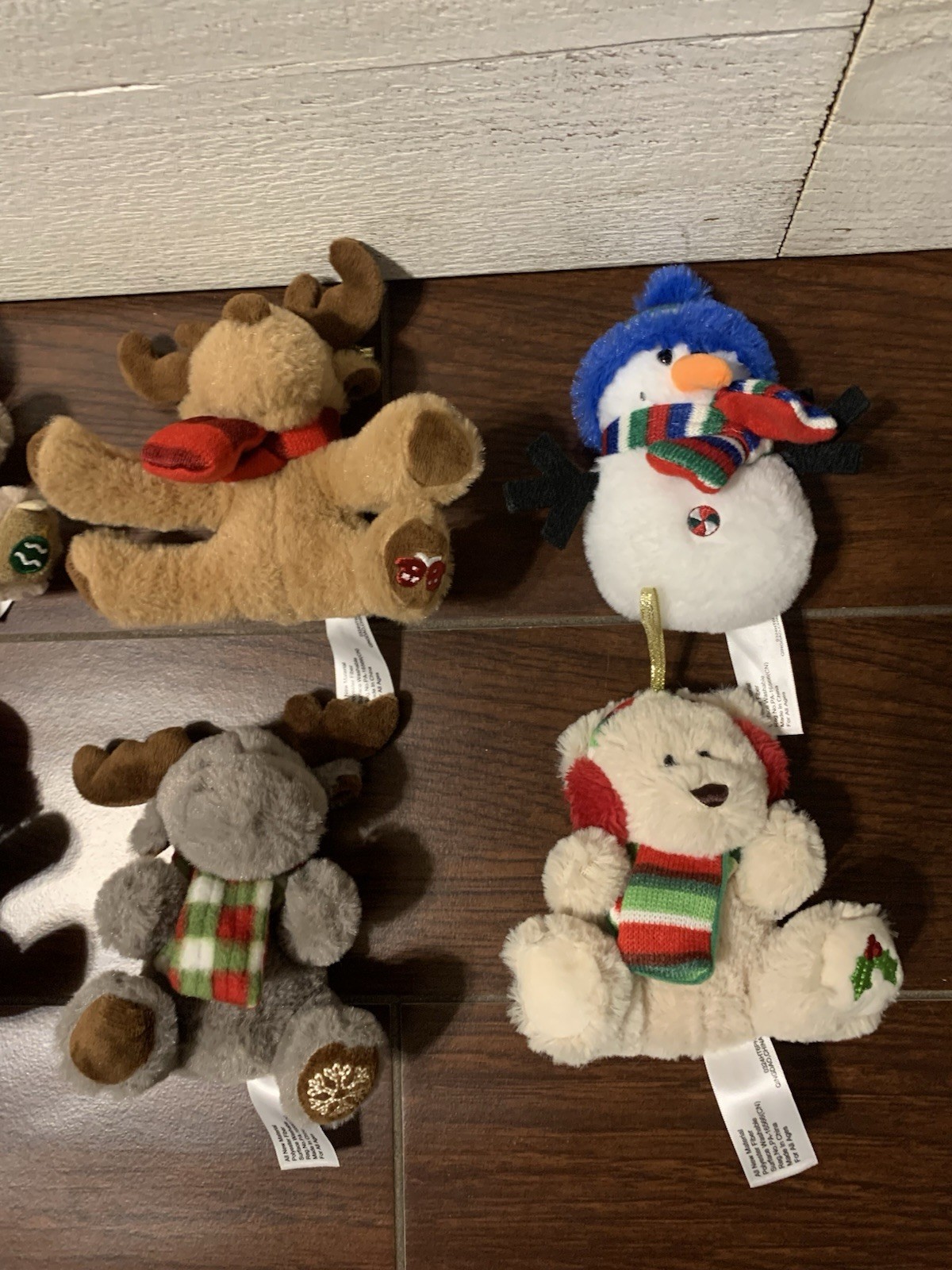 EUC Hugfun 6PC Set Plush Christmas Ornament Collection Snowman Bear Sloth Santa