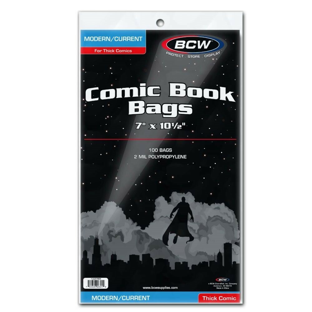 200 BCW Thick Comic Book Bags Sleeve For Modern/Current Books 2 Mil Safe Storage
