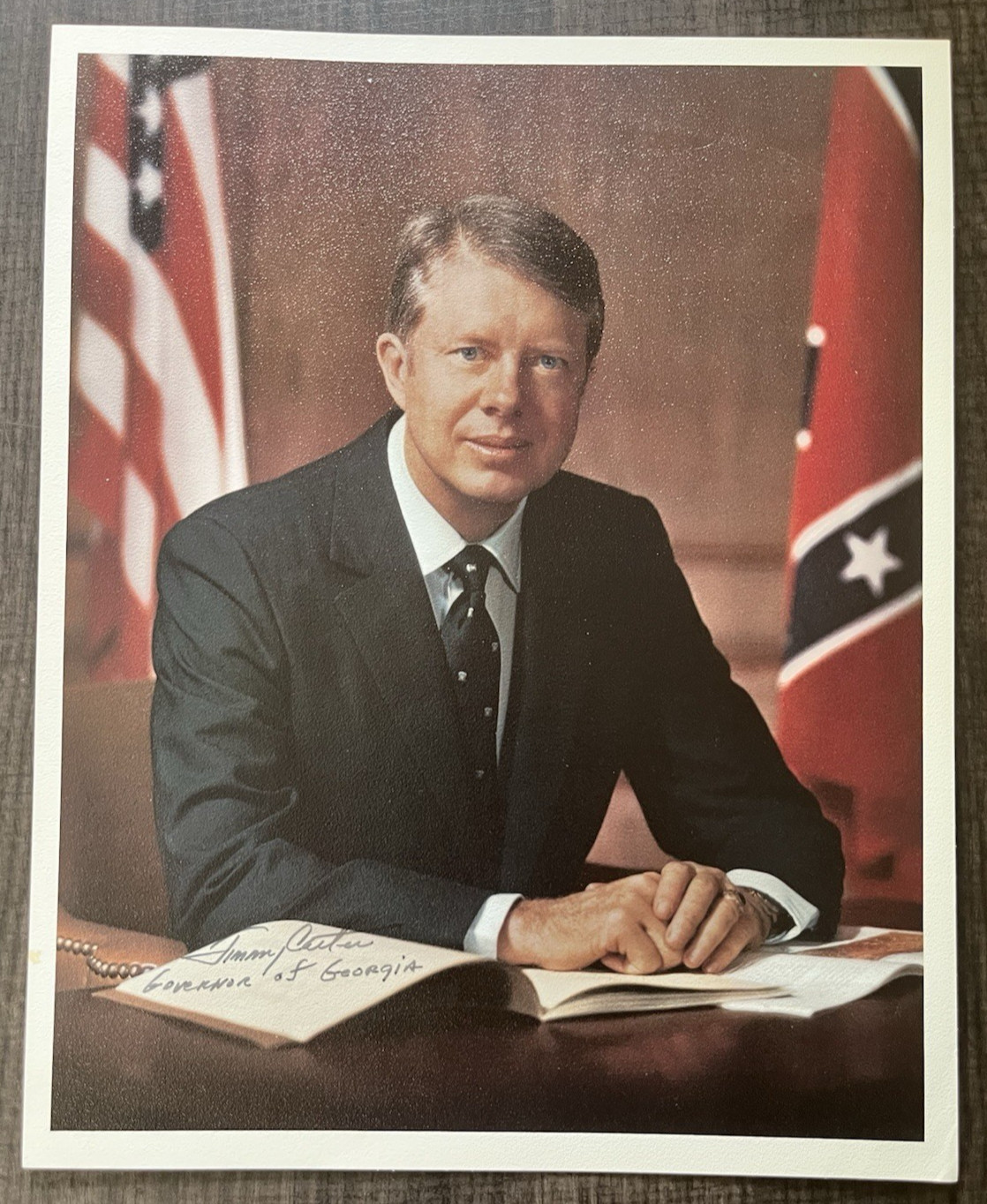 Governor Jimmy Carter Signed Card Stock Paper Color Photo Georgia No COA