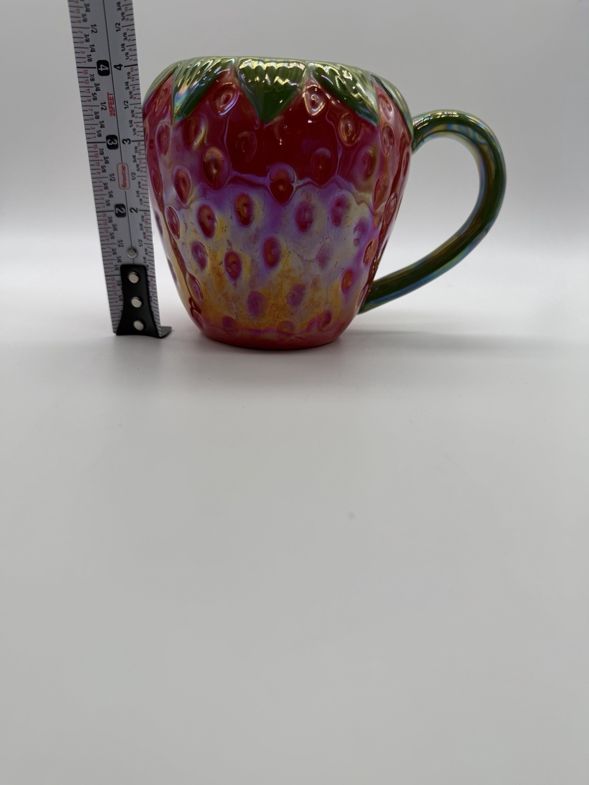 Ceramic High Gloss Iridescent Strawberry Mug Coffee Tea Kitschy Artsy Retro 70’s