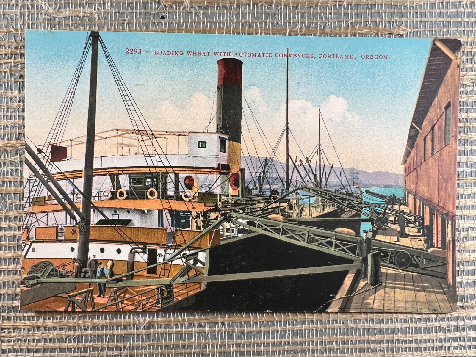 Loading Wheat With Automatic Conveyors Ship Dock Portland Oregon Postcard