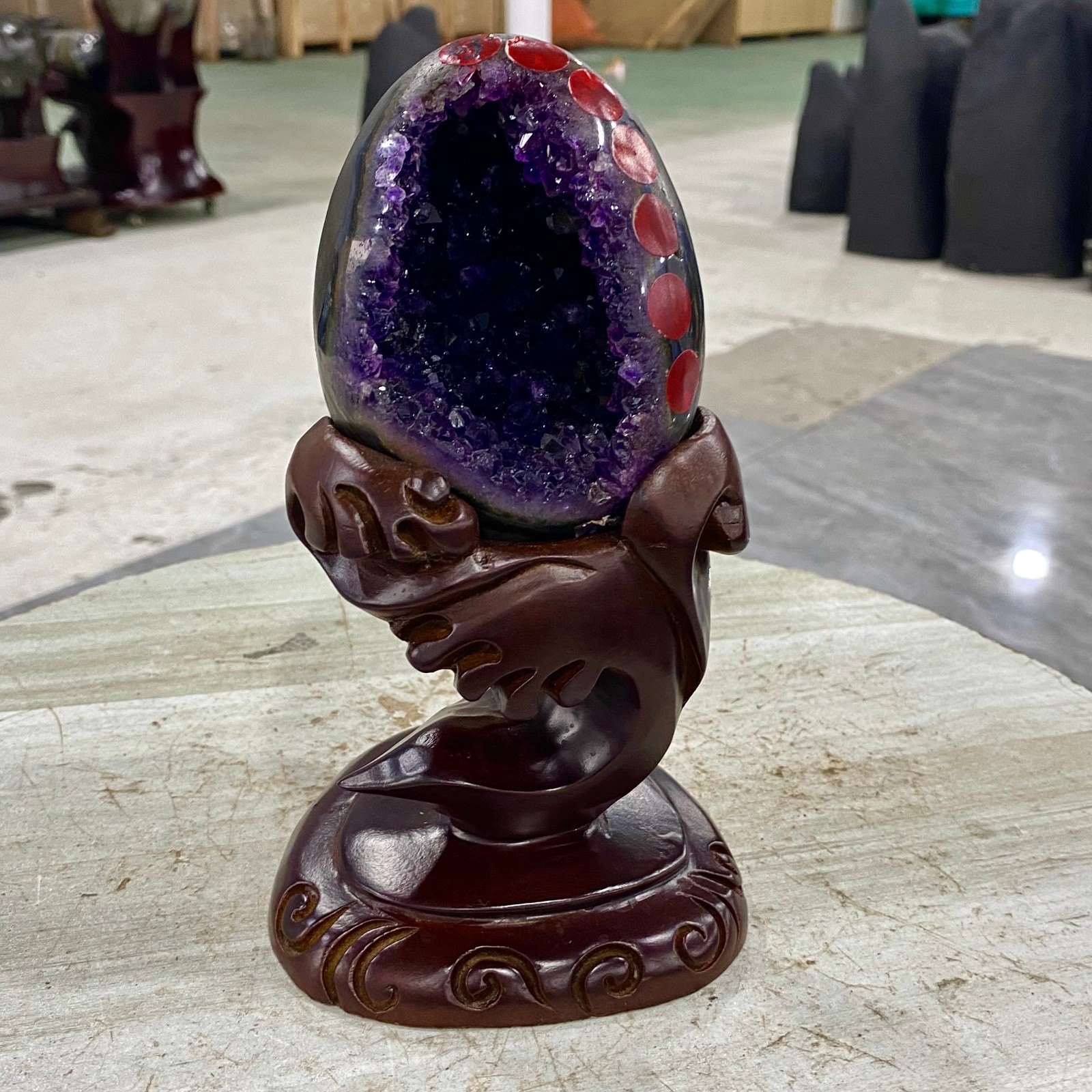2.4LB natural rare amethyst Dinosaur egg Quartz Crystal specimen healing+stand