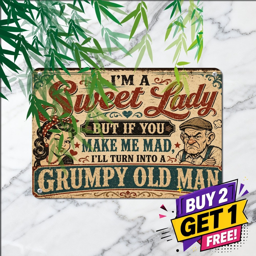 Hanging Caf�� Restaurant Plaque Sweet Lady Grumpy Old Man Sign Metal Tin Plaque