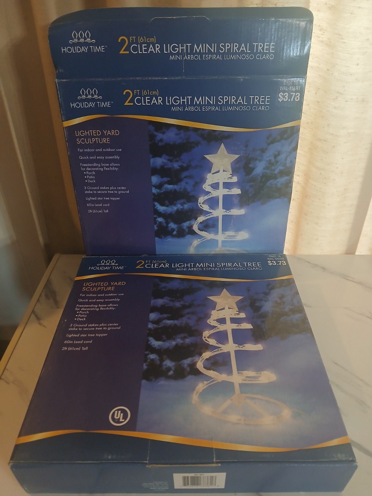 Lighted Spiral Trees (2) 2ft Indoor/Outdoor Holiday Time Clear Lights
