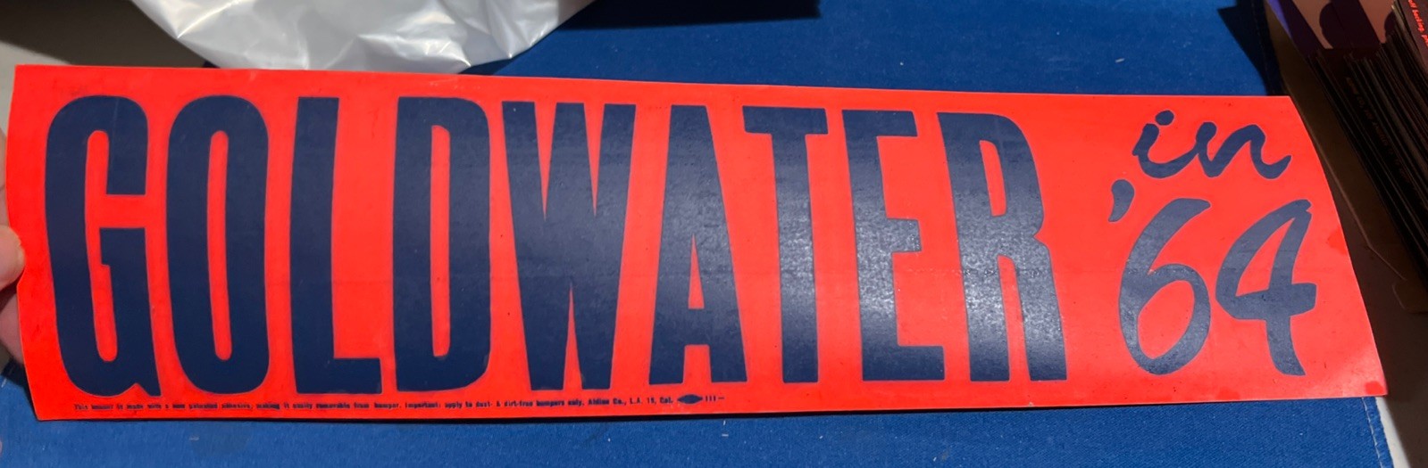 Vintage, ORIGINAL BARRY GOLDWATER for President 1964 Bumper Sticker-Unique RARE!