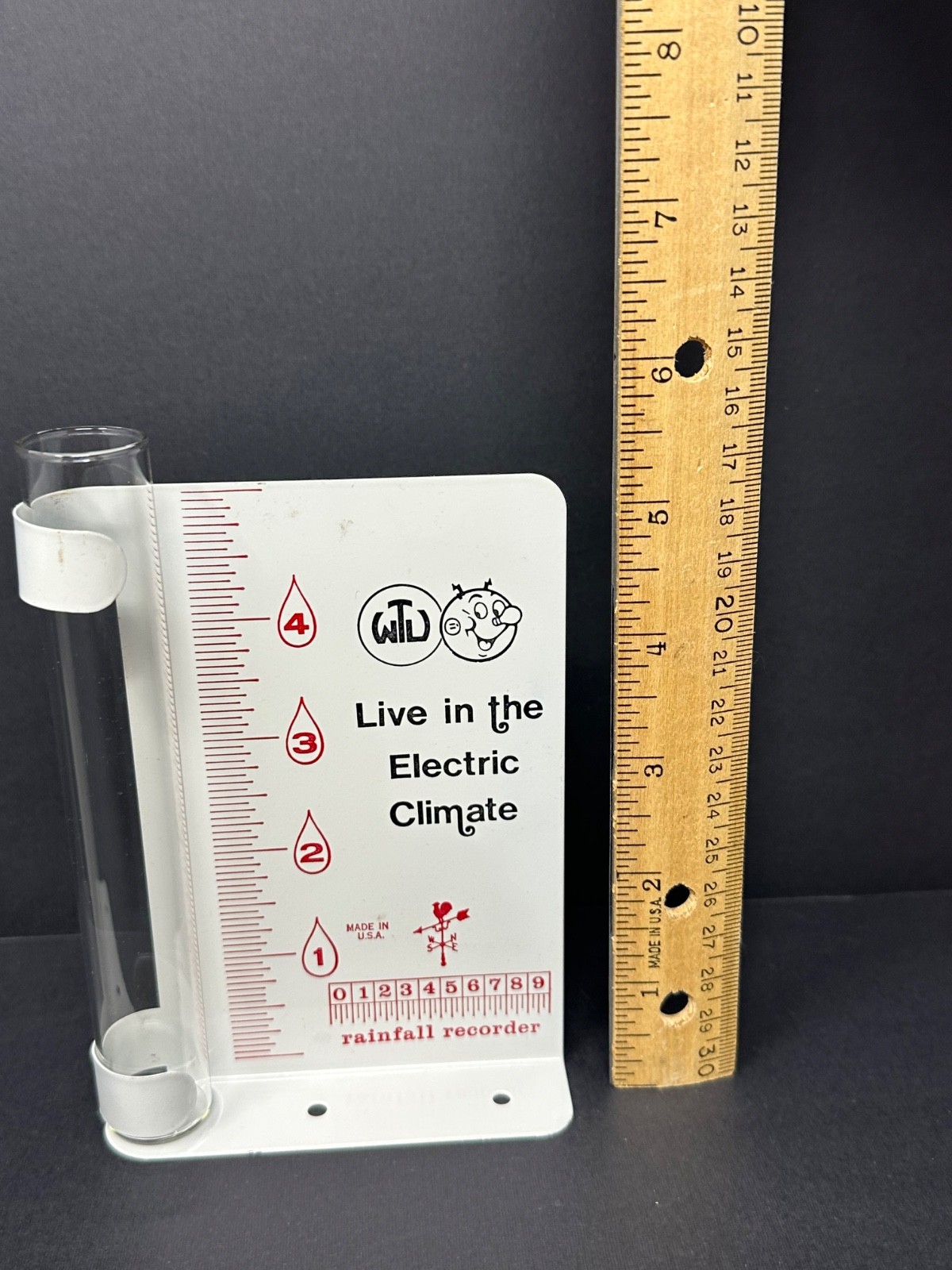 Vintage NOS West Texas Utilities Metal Glass Rain Gauge Recorder NEW Near Mint