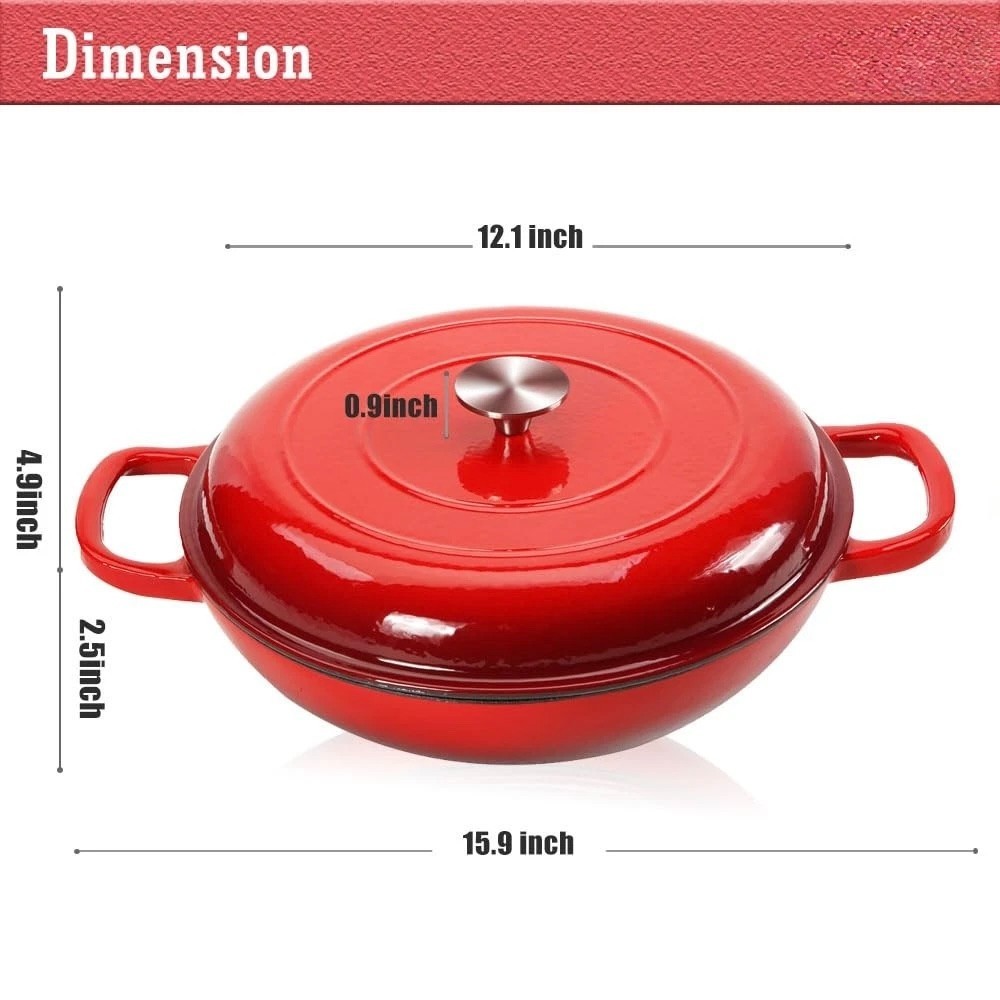 Red Enameled Cast Iron Casserole Dish with Lid – Double Handles – Oven Safe
