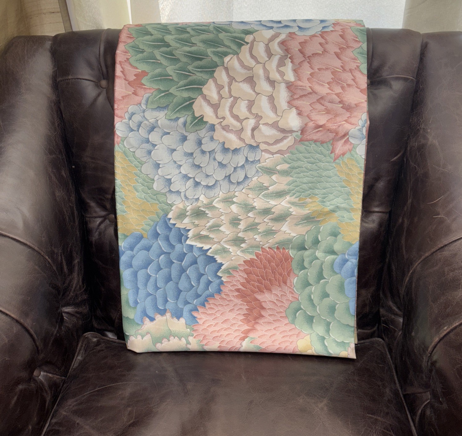 Vintage Kaufmann Decorator Fabric Multi Feather 108 x 56 Soil Protected 3 yards