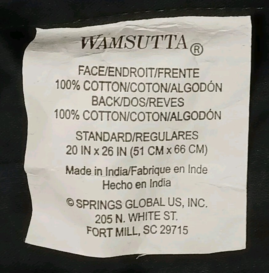 Wamsutta Standard Pillow Sham Black Damask Stripe 100% Cotton 20×26