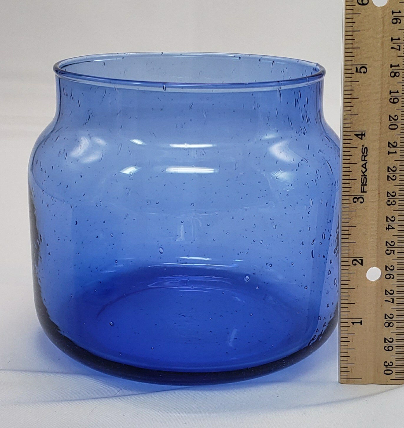 Blue Glass Jar w/ Lid Apothecary Sky Blue Glass with Bubbles Handmade 6 inches