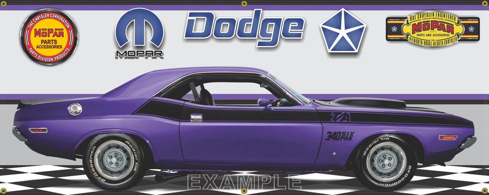 1970 DODGE CHALLENGER T/A PLUM CRAZY PURPLE CAR GARAGE SCENE BANNER ART MURAL