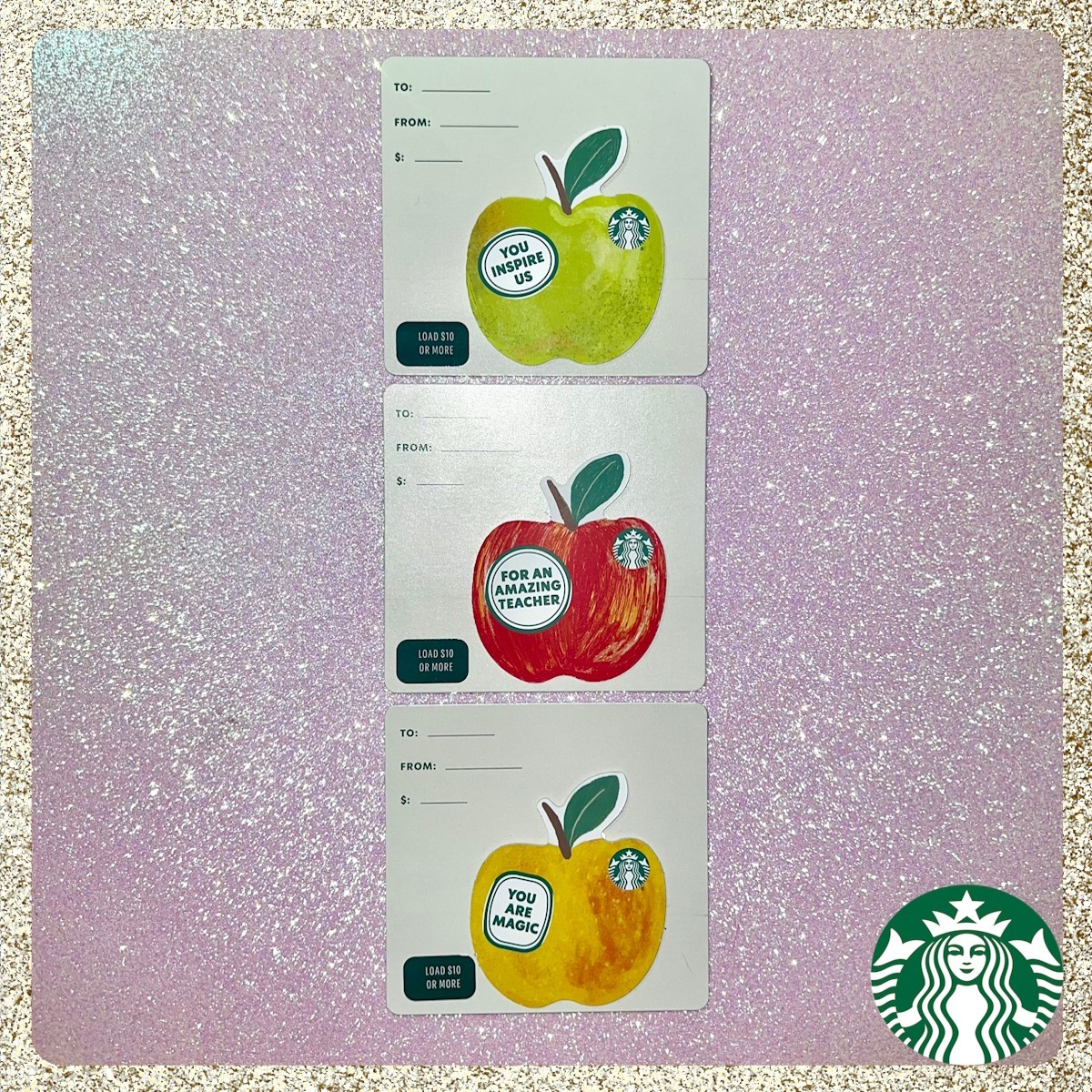 ✏️🍎 2026 Starbucks Die-Cut Apple Gift Cards for Teacher Appreciation Set of 3