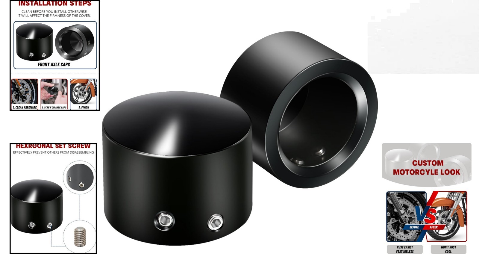 Durable Black Front Axle Caps for Harley Davidson 2002-2023—Easy Installation