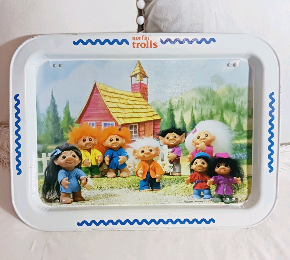 Vintage 1992 Norfin Trolls Metal TV Lap Rectangular Tray Collectors folding legs