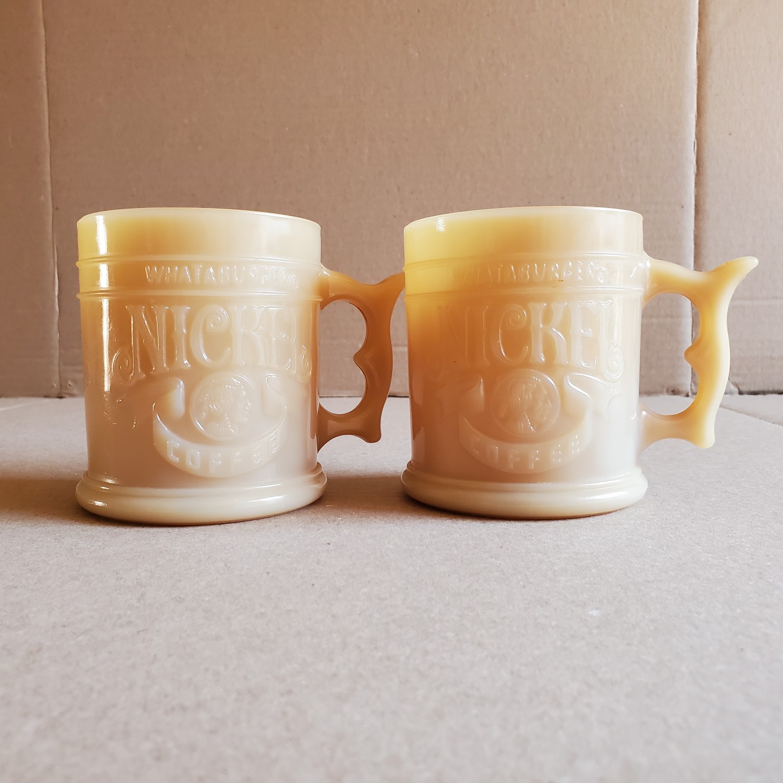 Whataburger Buffalo Nickel Coffee Mug Cup Butterscotch Vintage USA Made Set Of 2