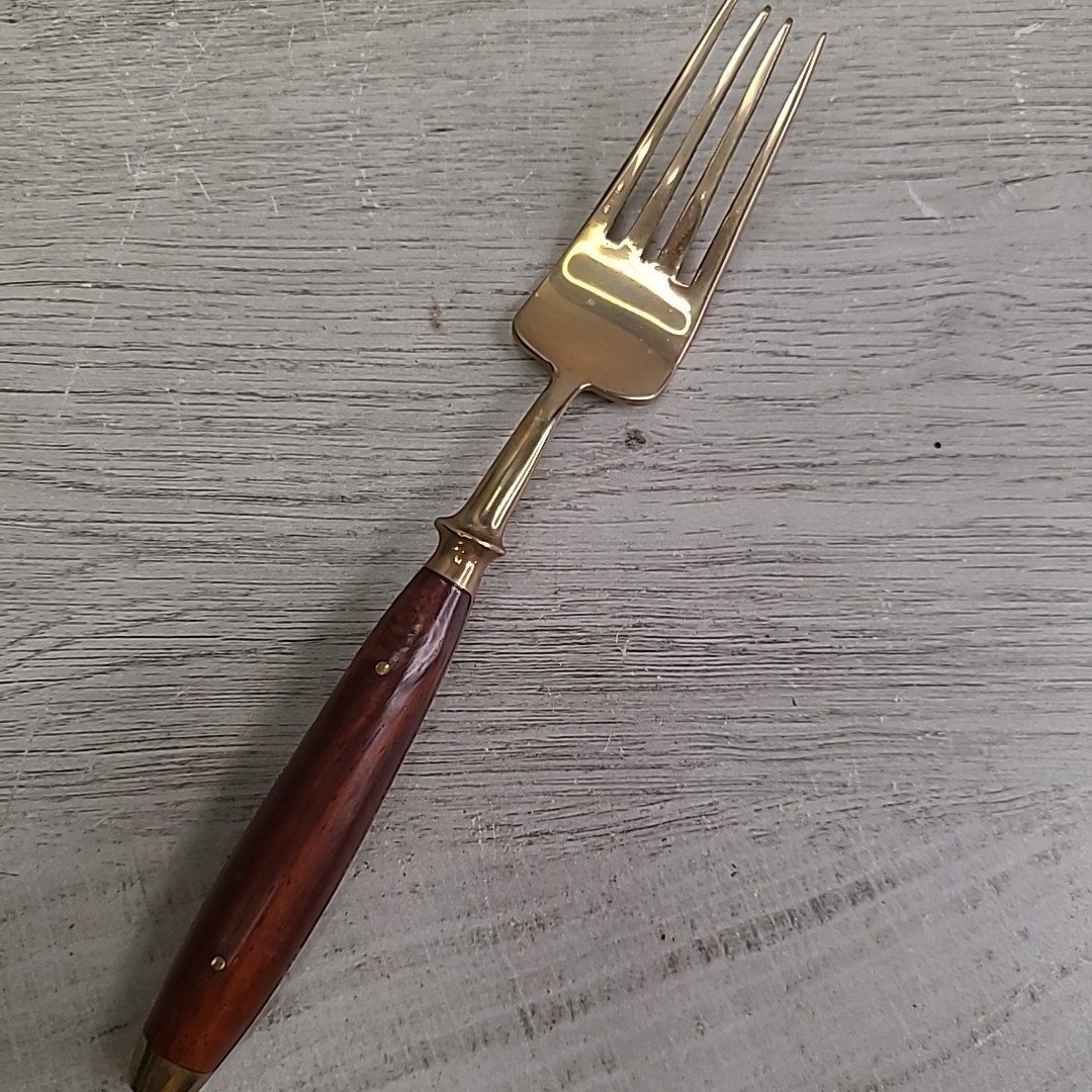 James Jewelry Thailand Brass & Teak Wood Flatware Replacement Dinner Fork 7″